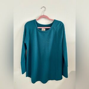 Chaser Teal Long Sleeve Waffle Knit Top